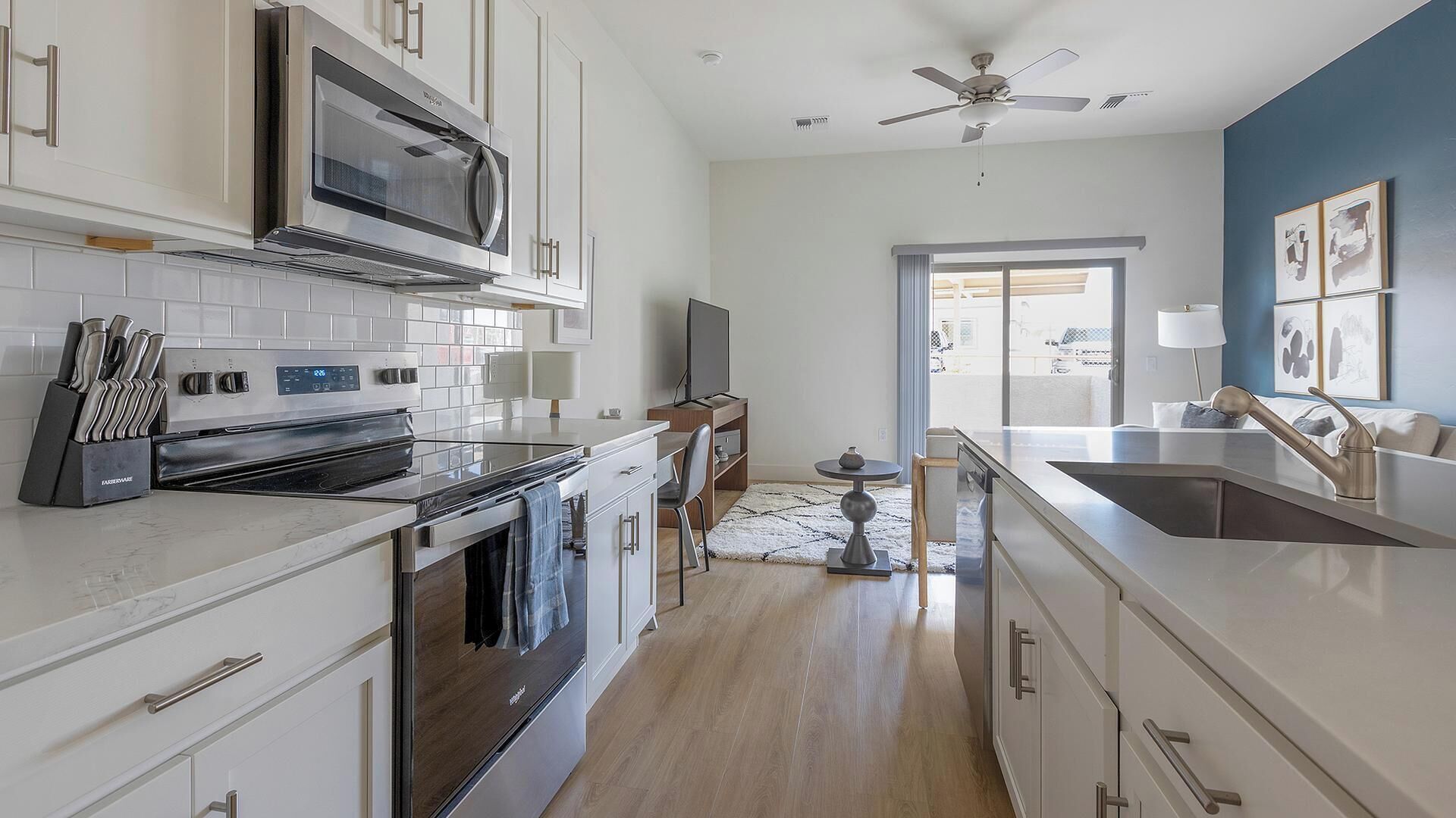 Fridge, dining tables