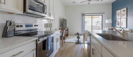 Fridge, dining tables