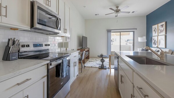 Fridge, dining tables