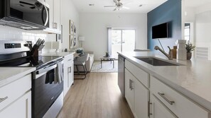 Fridge, dining tables