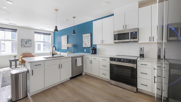 Fridge, dining tables