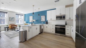 Fridge, dining tables