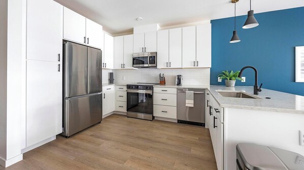 Fridge, dining tables