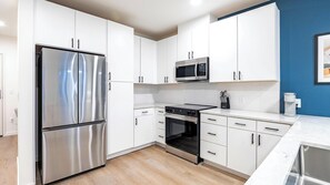 Fridge, dining tables