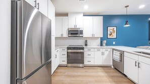 Fridge, dining tables