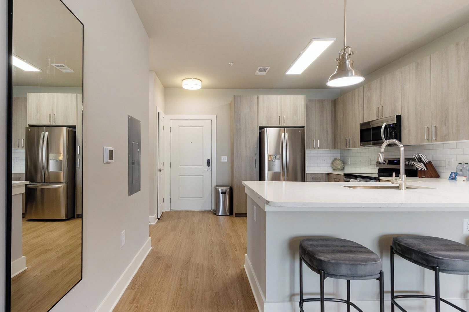 Fridge, dining tables