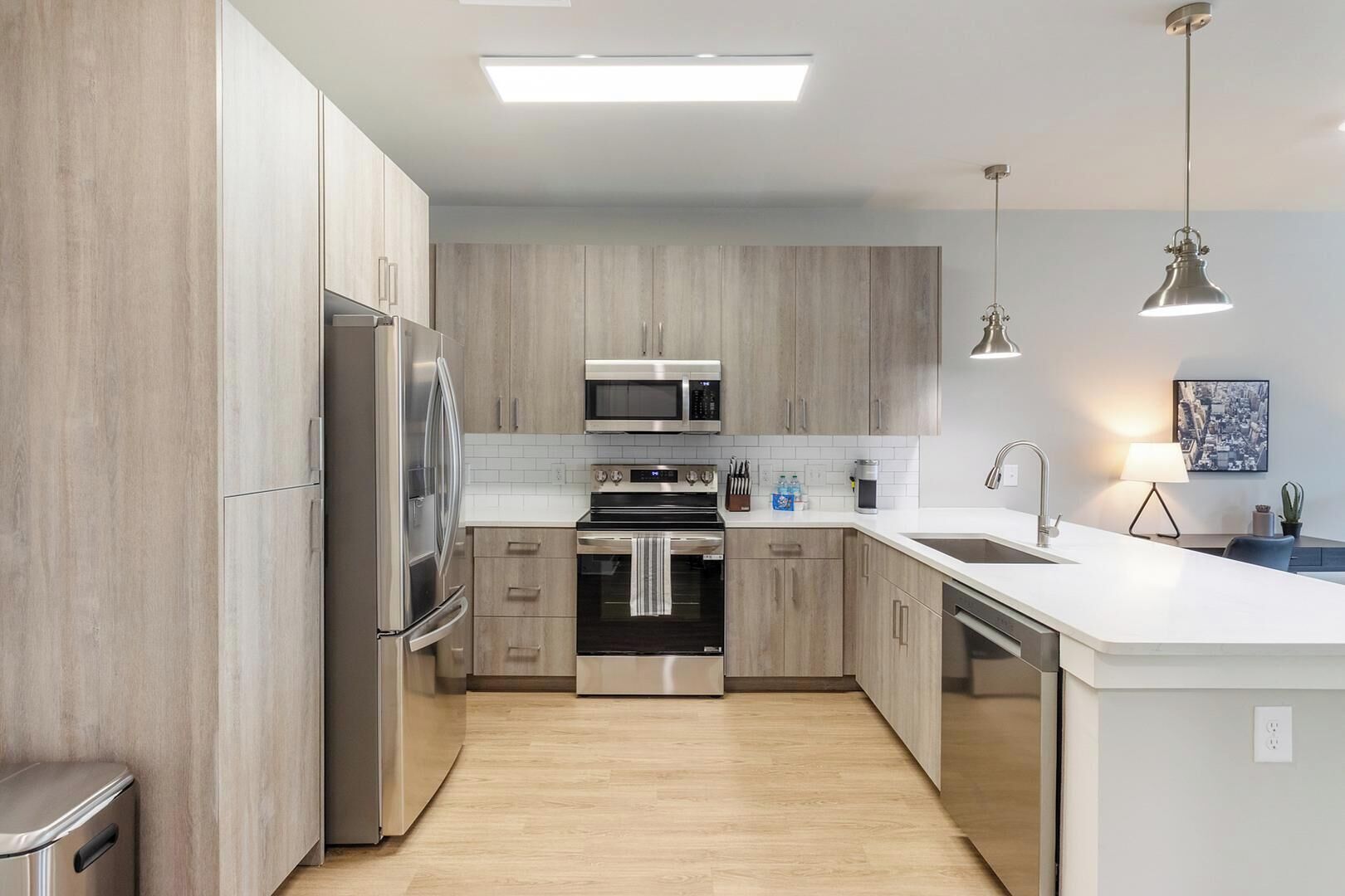 Fridge, dining tables