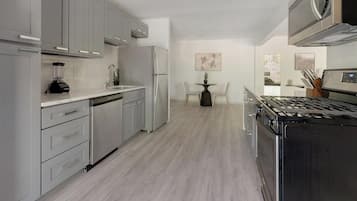 Fridge, dining tables