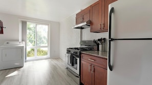 Fridge, dining tables