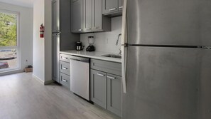 Fridge, dining tables