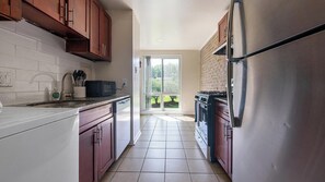 Fridge, dining tables