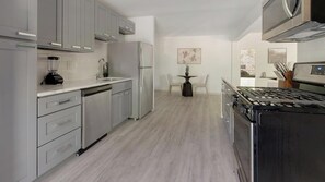 Fridge, dining tables