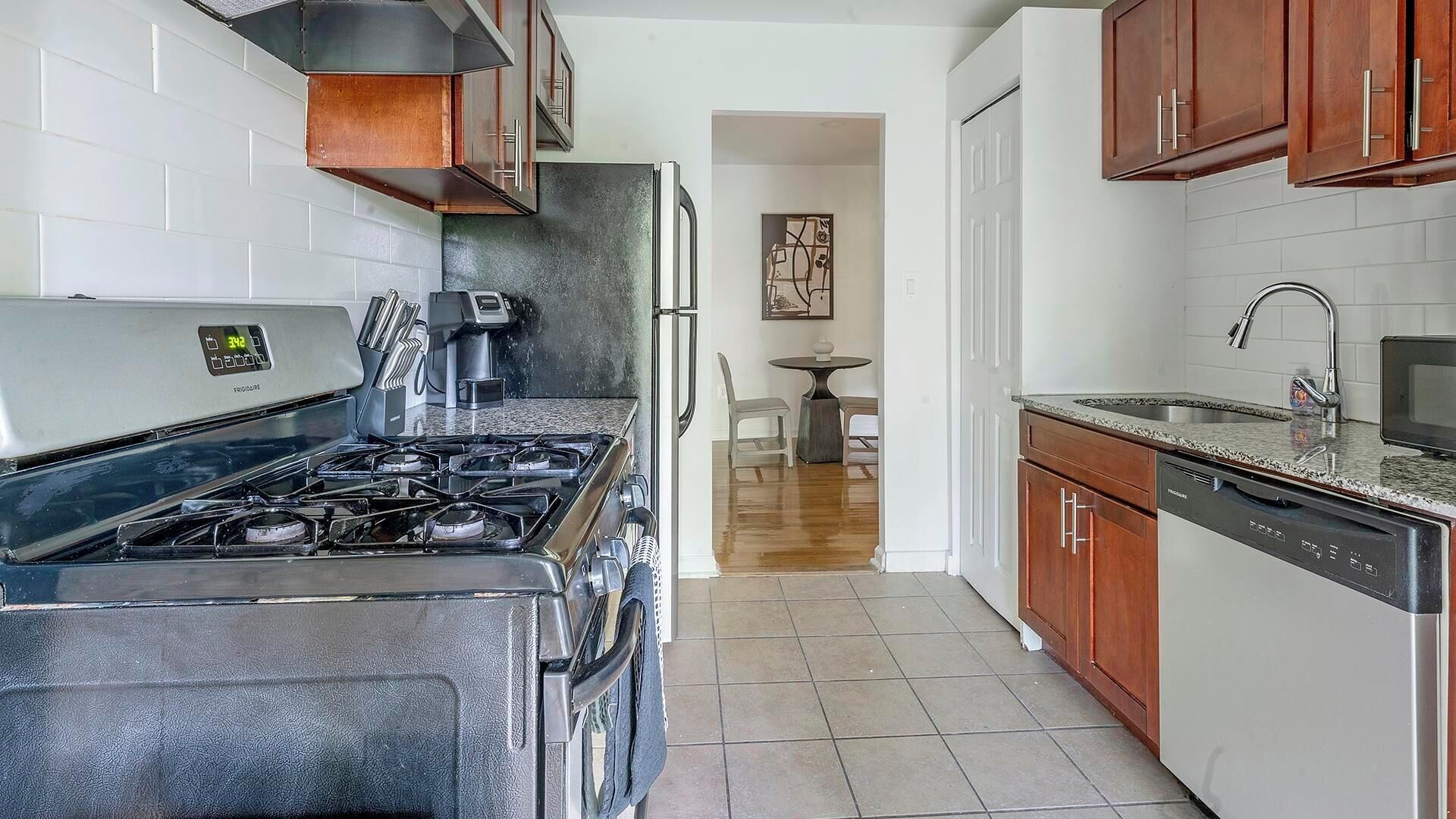 Fridge, dining tables