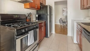 Fridge, dining tables