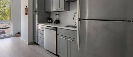 Fridge, dining tables