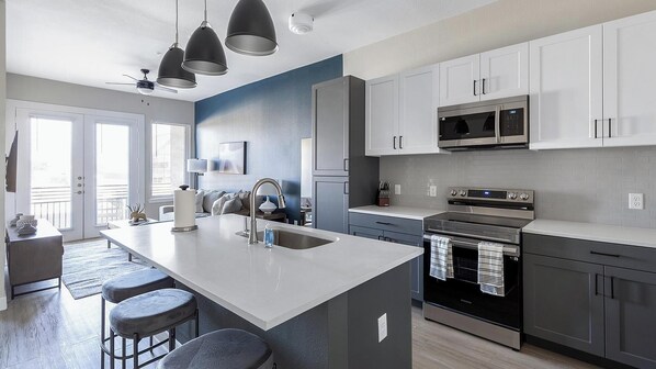 Fridge, dining tables