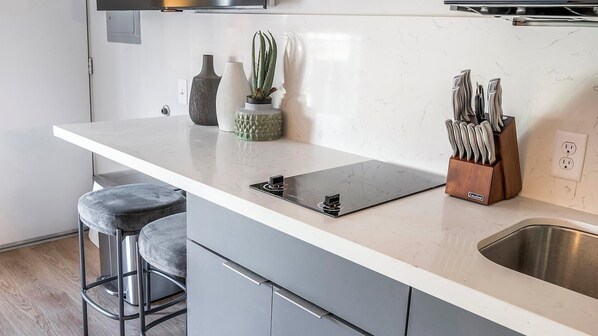 Fridge, dining tables