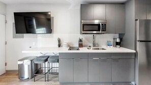 Fridge, dining tables