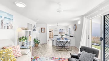 Smart TV, books, music library, stereo