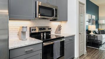 Fridge, dining tables