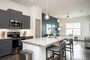 Fridge, dining tables