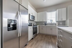 Fridge, dining tables