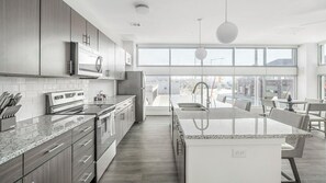 Fridge, dining tables