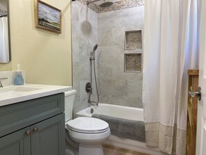 Hair dryer, towels, toilet paper