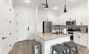 Fridge, dining tables