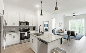 Fridge, dining tables