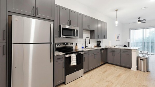 Fridge, dining tables