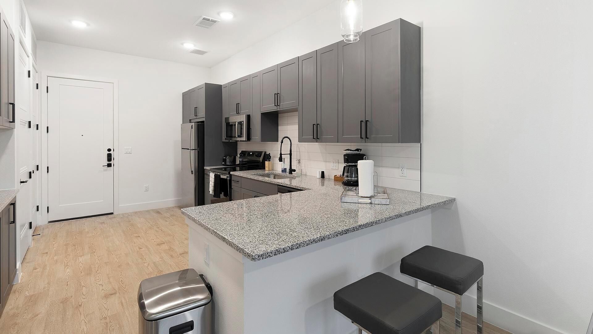 Fridge, dining tables