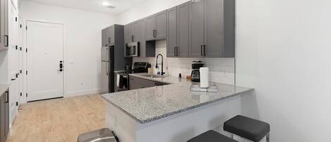 Fridge, dining tables