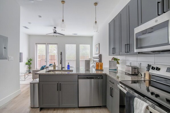 Fridge, dining tables