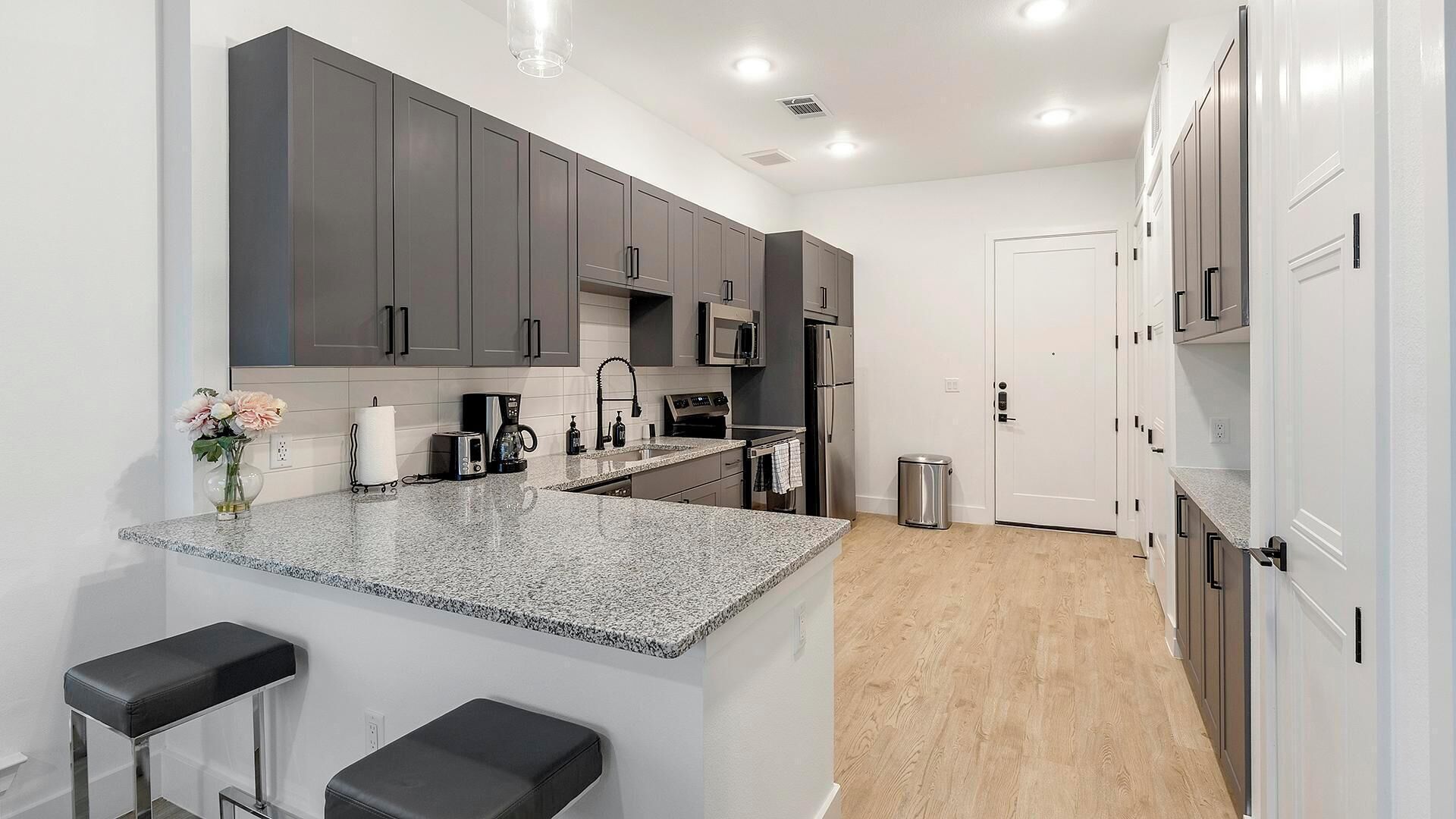 Fridge, dining tables