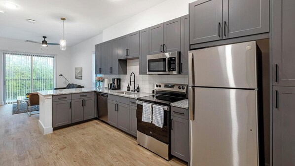 Fridge, dining tables