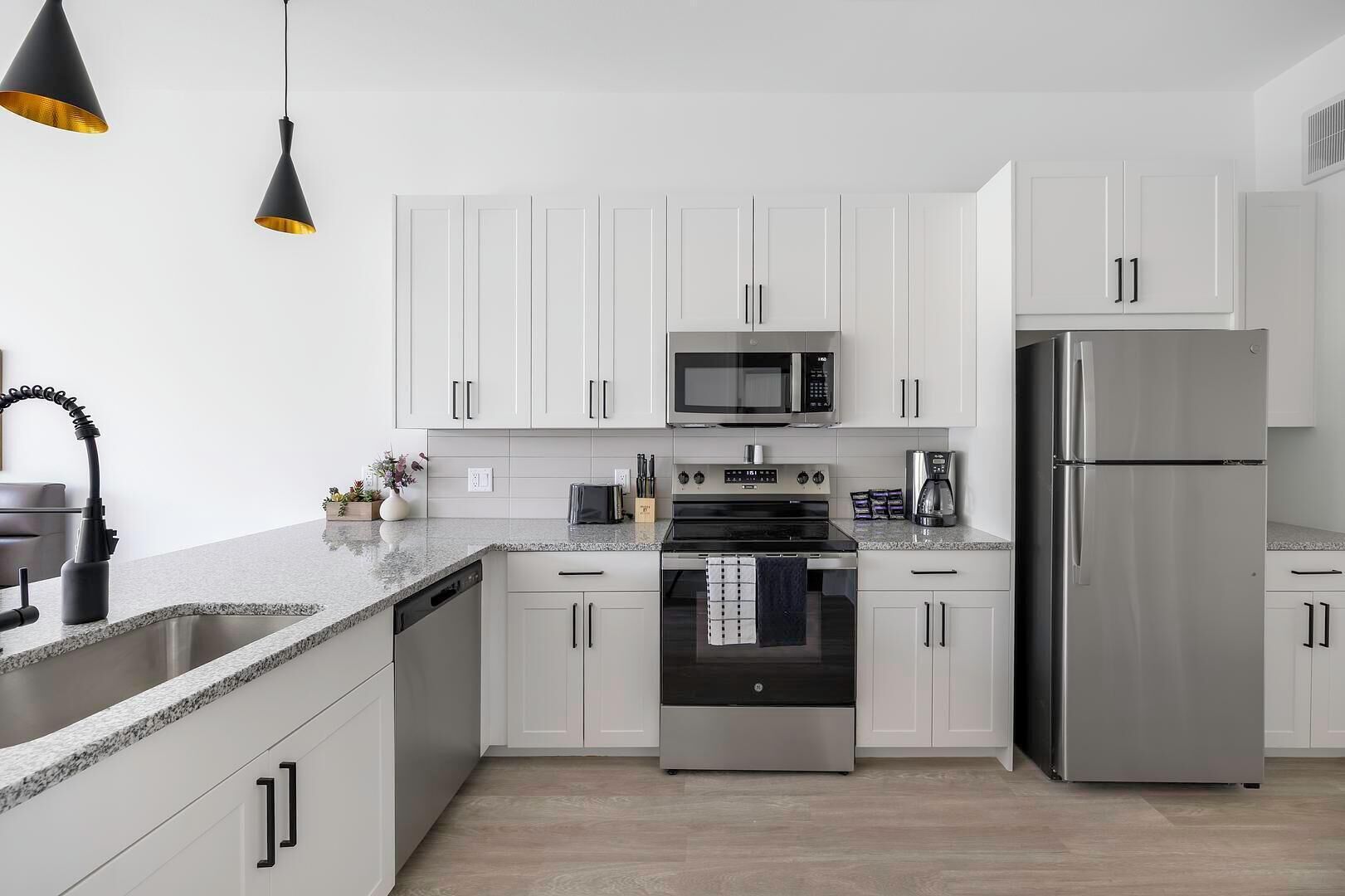 Fridge, dining tables