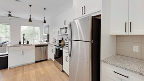 Fridge, dining tables