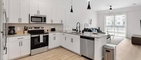 Fridge, dining tables