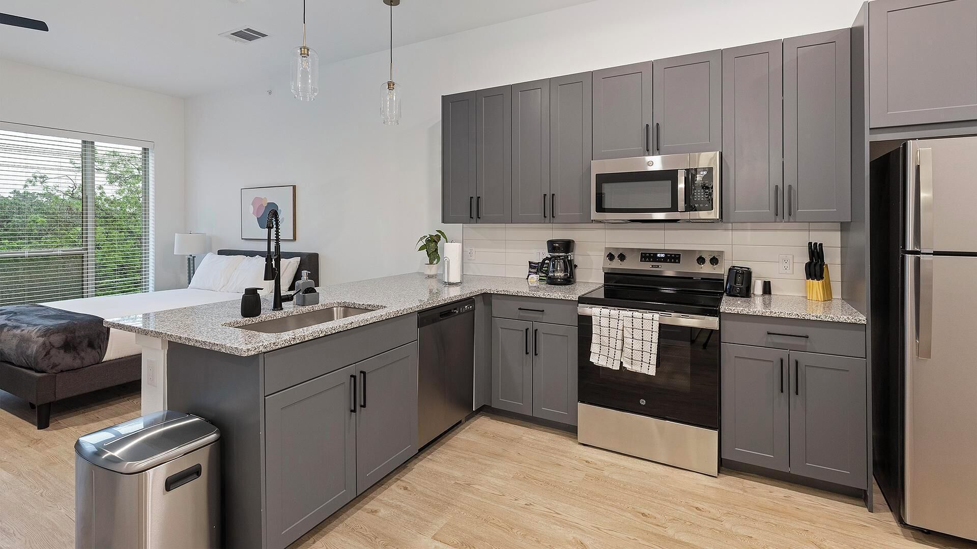 Fridge, dining tables