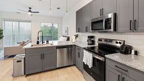 Fridge, dining tables
