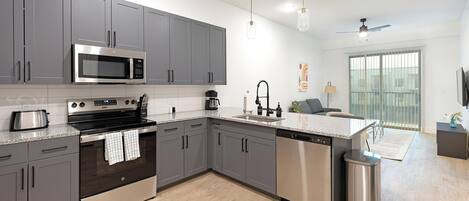 Fridge, dining tables