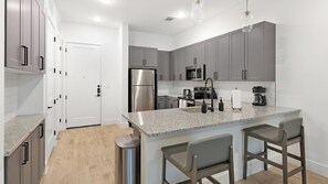 Fridge, dining tables