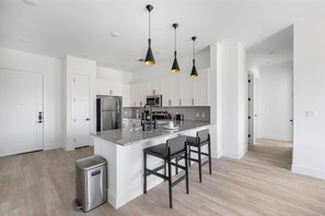 Fridge, dining tables