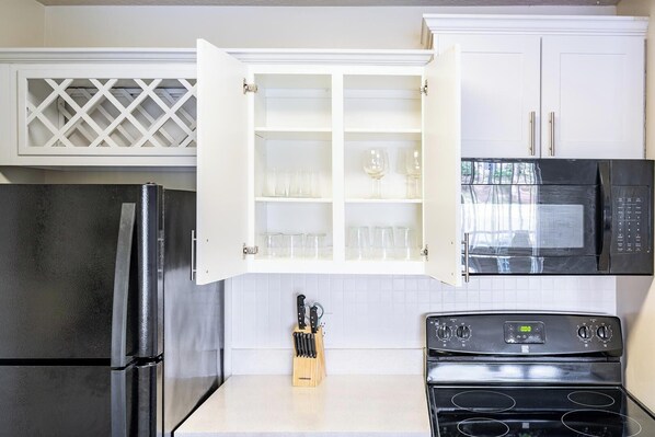 Fridge, dining tables