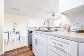 Fridge, dining tables
