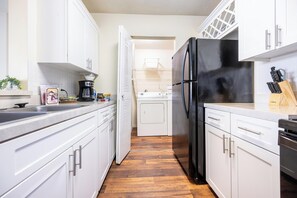 Fridge, dining tables