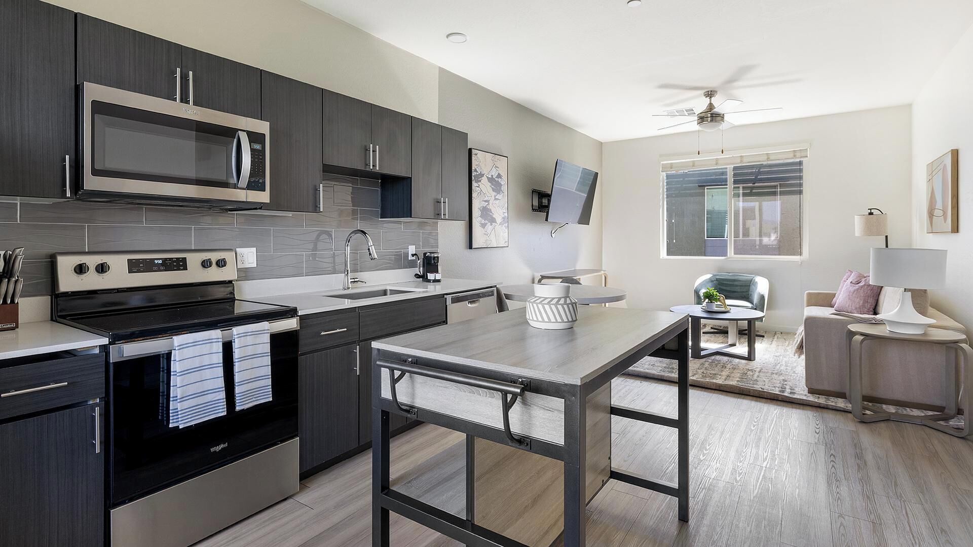 Fridge, dining tables