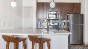 Fridge, dining tables