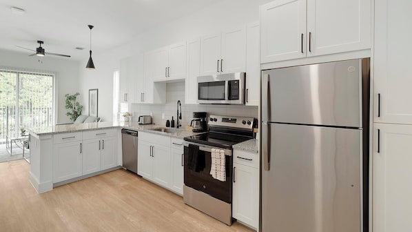 Fridge, dining tables